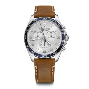 Reloj Fieldforce classic Chrono, dial blanco, correa de cuero color café