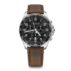 Reloj Fieldforce classic Chrono, dial negro, correa de cuero color café